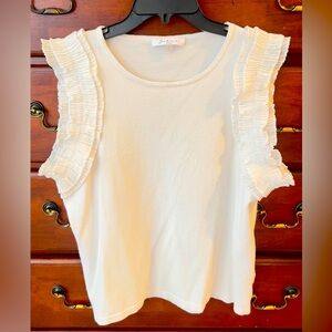 Sioni White/Cream Ruffled Sleeveless Tank Top